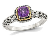 5mm Natural Amethyst Ring in Sterling Silver with 14K Gold Accents
